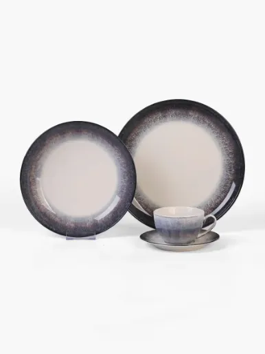Set de Vajilla de cerámica 16 Pzs | Blanco con negro