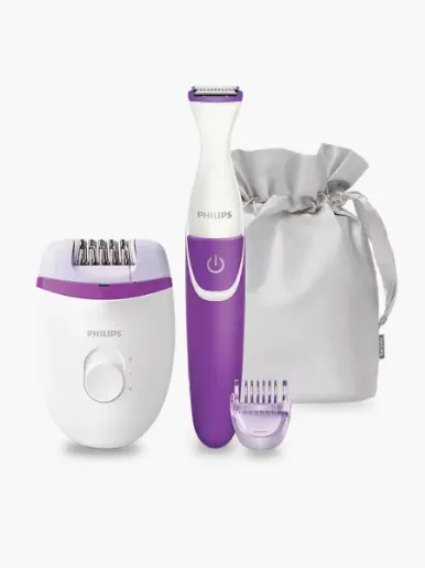 Depiladora con cable compacta Philips Satinelle Essential | Morado con blanco