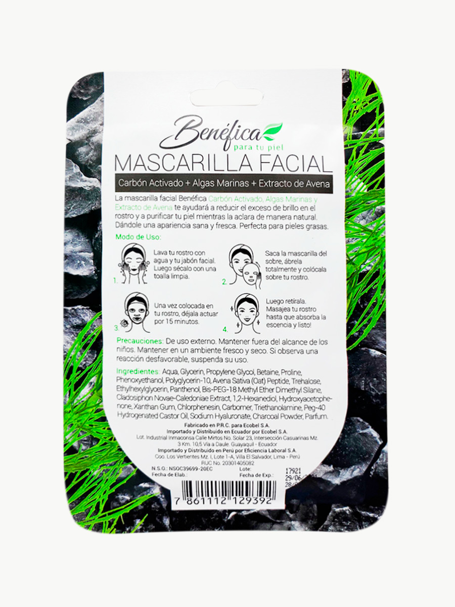 Benéfica - Mascarilla Carbón y Algas Marinas