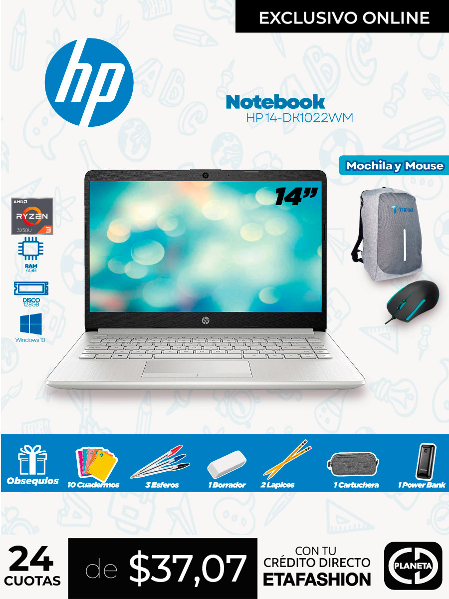 Notebook HP Ryzen 3 / 128GB + Kit Escolar