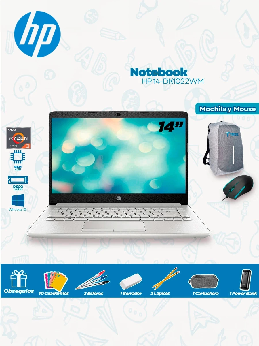 Laptop HP Ryzen 3 | 128GB + Kit Escolar