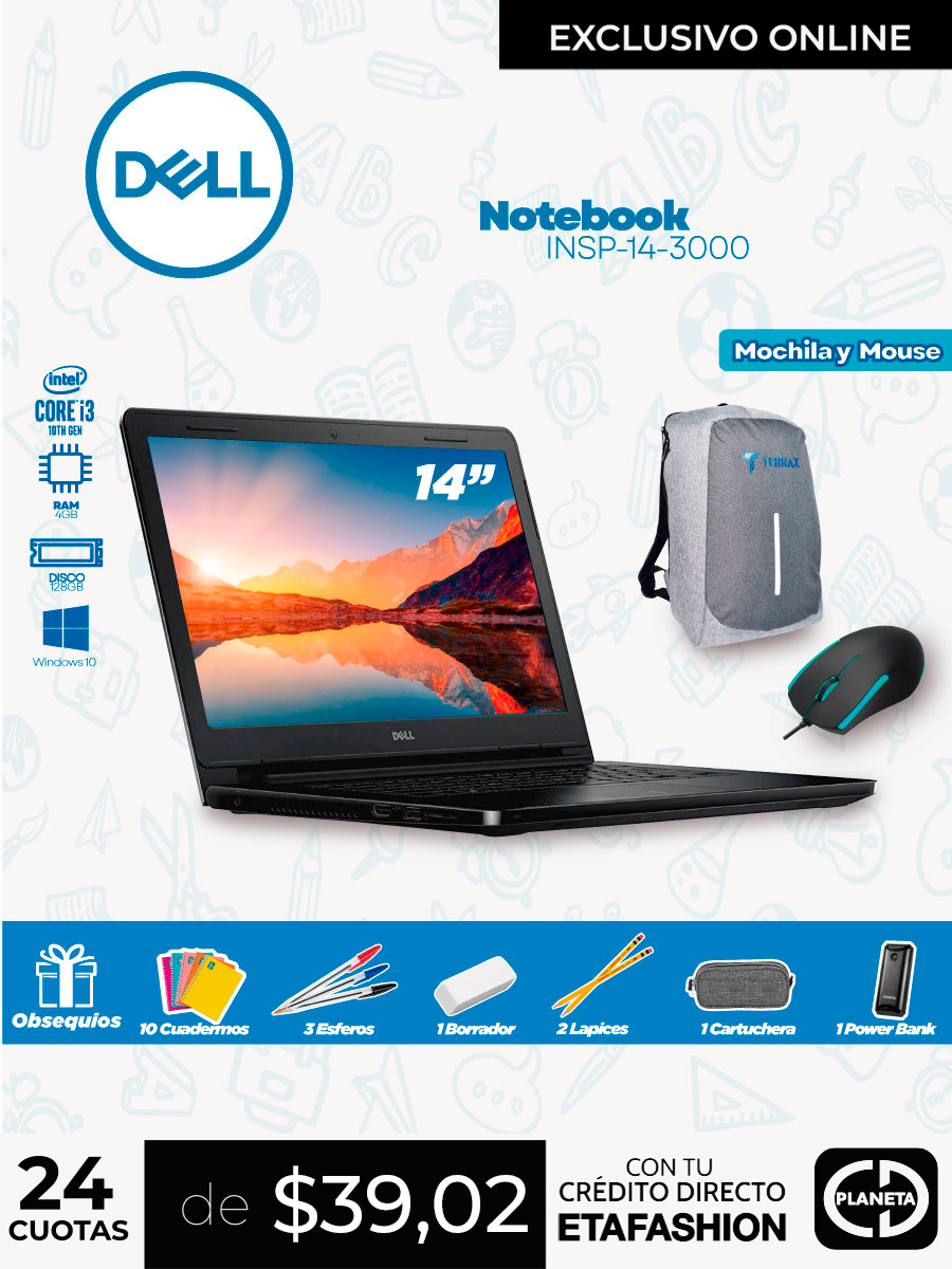 Notebook Dell Inspiron Core I3 / 128GB + Kit Escolar