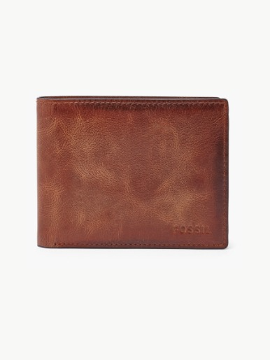 Billetera Fossil de Cuero / Café