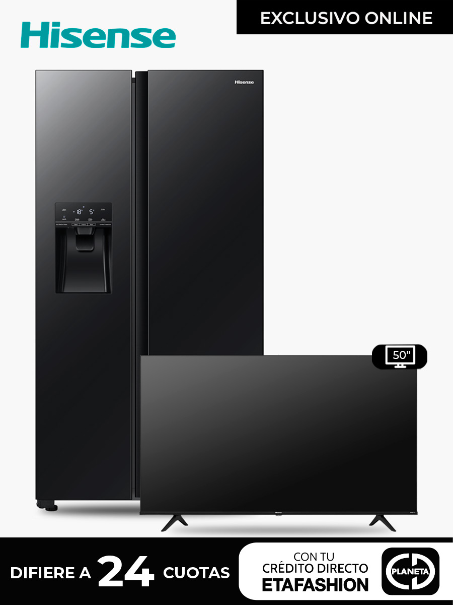 Combo Hisense Refrigerador Side By Side 610 Lts + Smart Tv de 50" con Sistema Operativo VIDAA