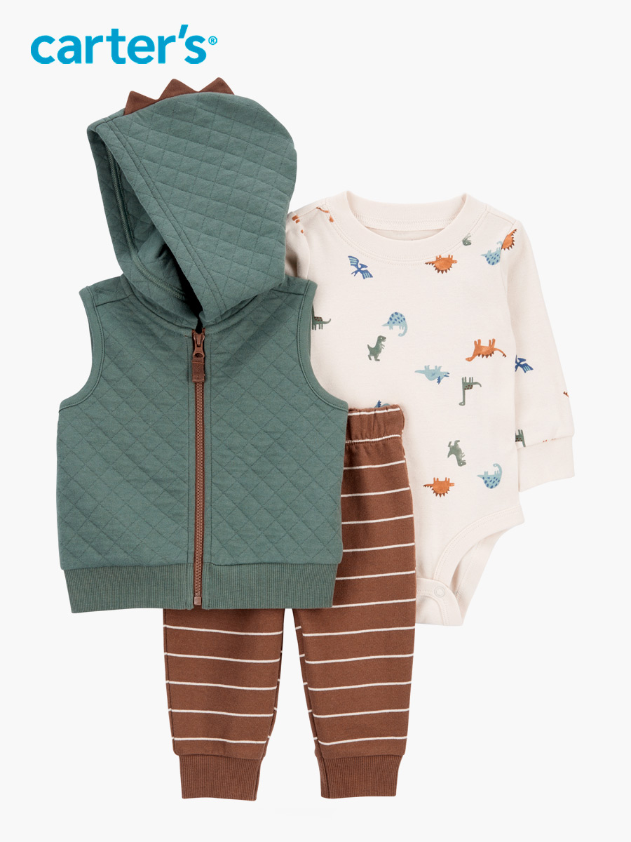 Set de 3 piezas Chaleco Dinosaurio + Body + Pantalón - Carter´s
