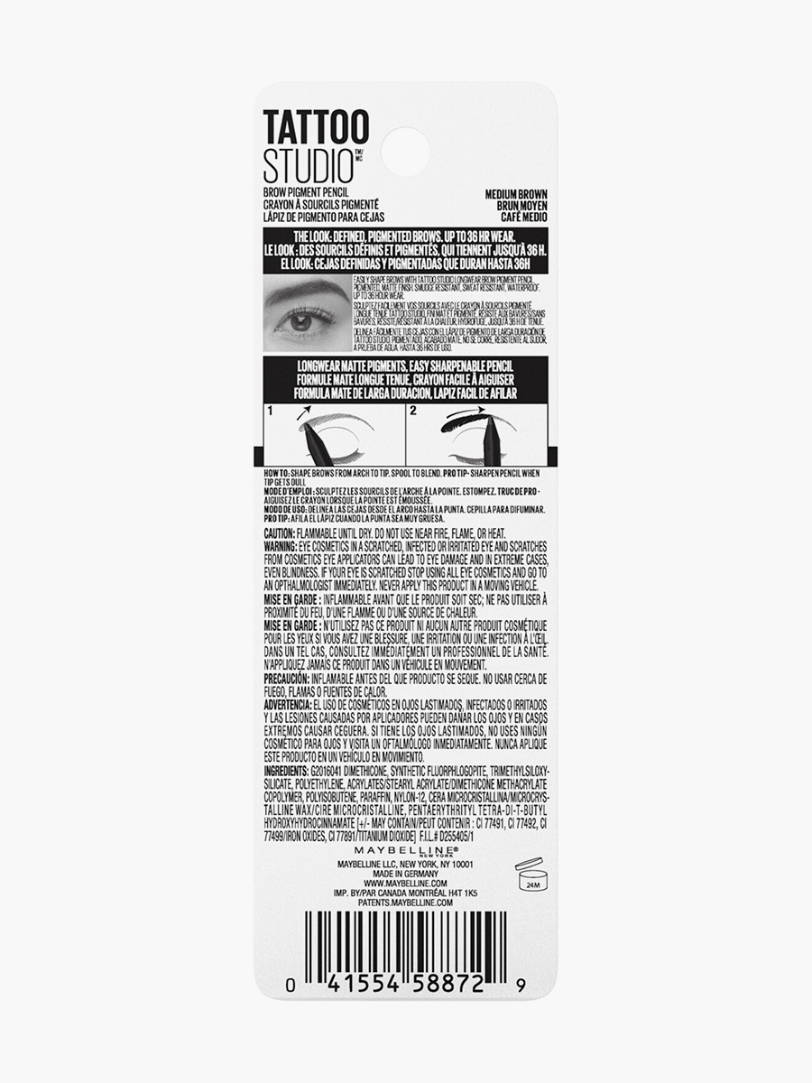 Lápiz de Cejas Maybelline NY Tattoo Studio Black Brown