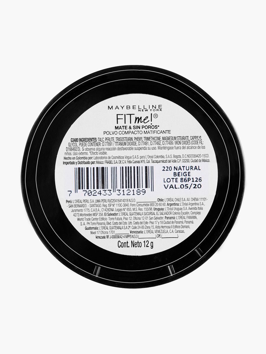 Polvo Compacto Maybelline NY Mate y Sin Poros Nat Beige #220