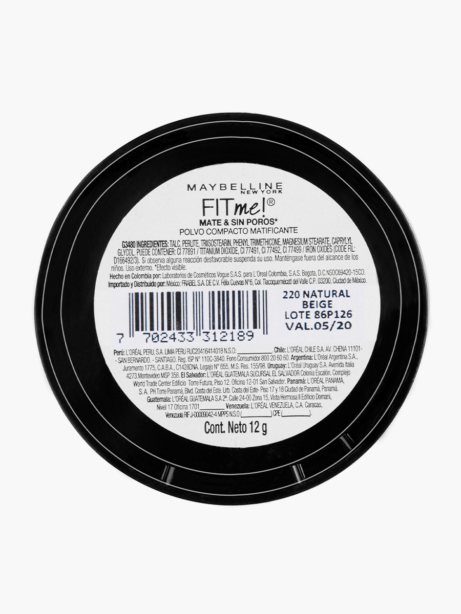 Polvo Compacto Maybelline NY Mate y Sin Poros Nat Buff #230
