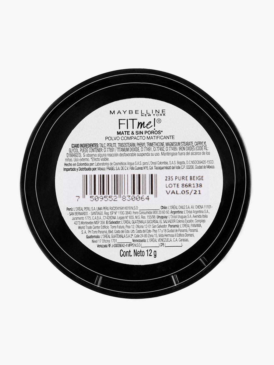 Polvo Compacto Maybelline NY Mate y Sin Poros Pure Beige #235