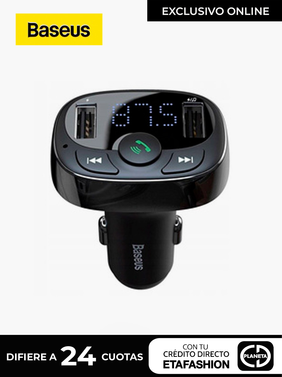 Cargador para auto 2x Baseus T-Type Transmisor FM Bluetooth MP3 con USB TF microSD 3.4A / Negro
