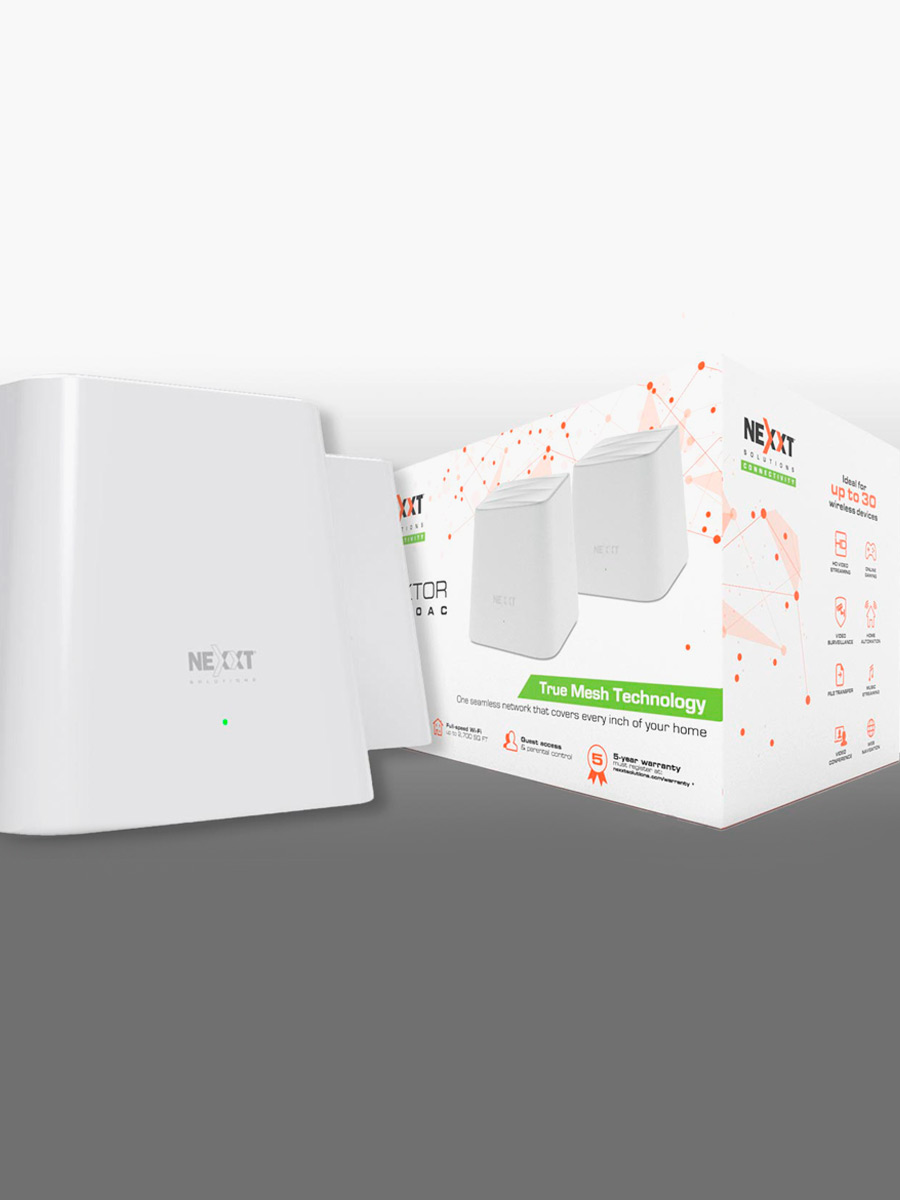 Kit 2 Routers Sistema Wifi Mesh Vektor 2400 - AC Nexxt AC 1200 MBPS
