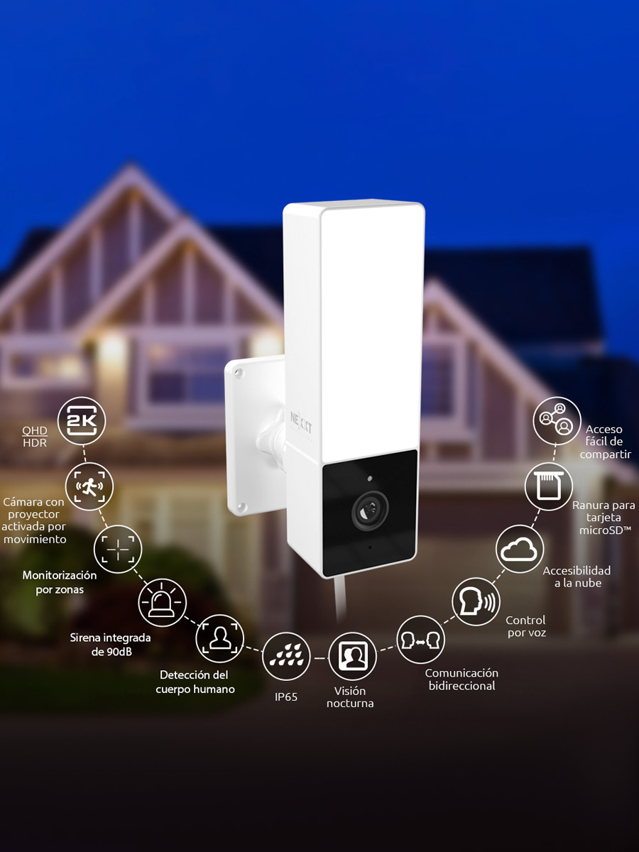 Cámara Inteligente Exterior Luz Sirena Nexxt