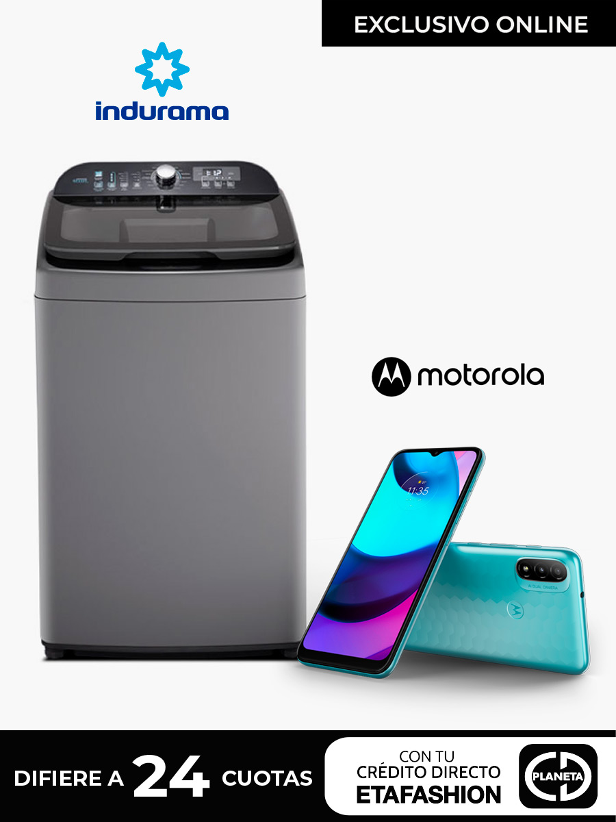 Combo Lavadora de Carga Superior Indurama LRI16DGR / 16 Kg + Celular Motorola E20 / Azul