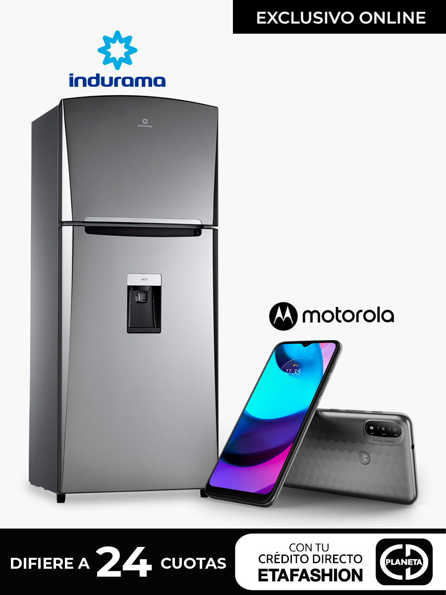 Combo Refrigeradora Indurama Top Mount RI- 480 / 370 Lts + Celular Motorola E20 / Gris
