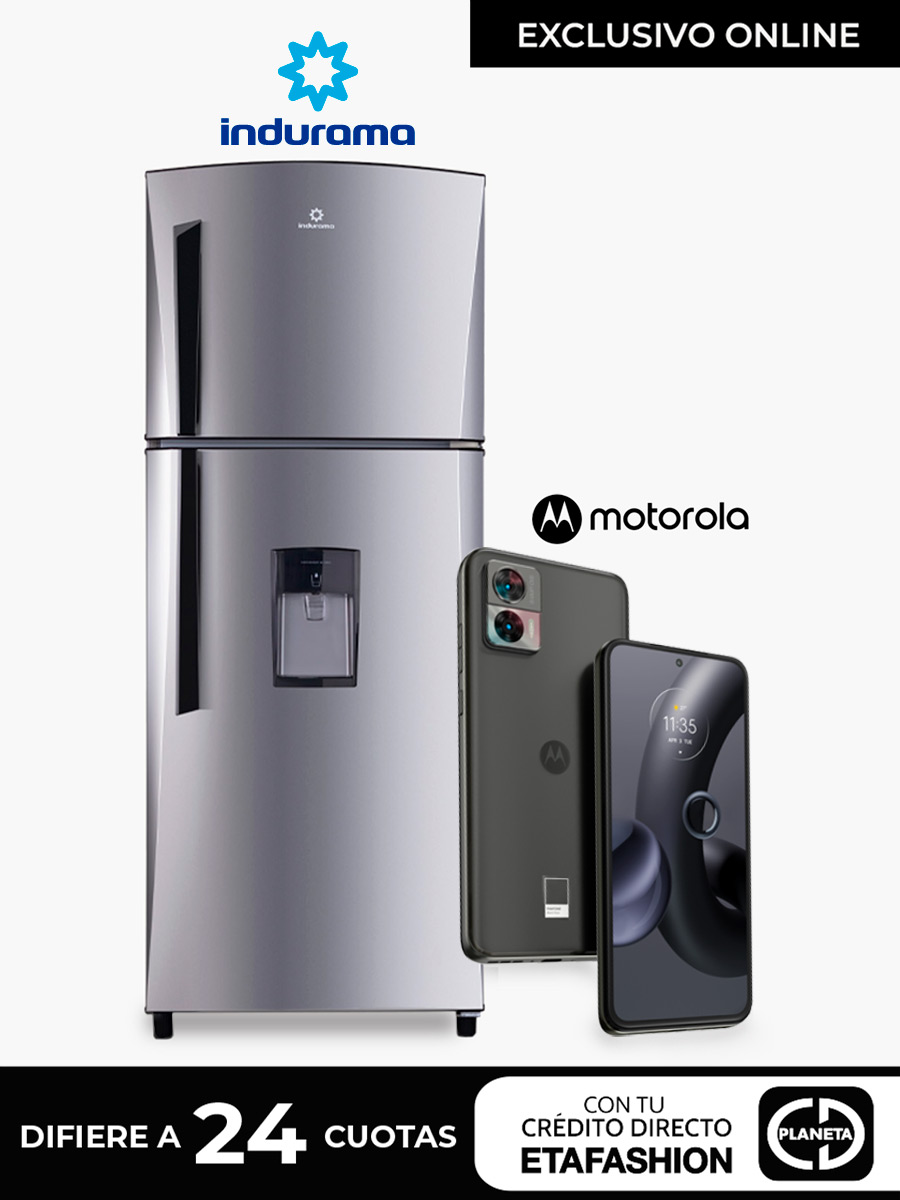 Combo Refrigeradora Indurama Top Mount RI-395 con dispensador / 291 Lts + Celular Motorola EDGE 30 / Negro