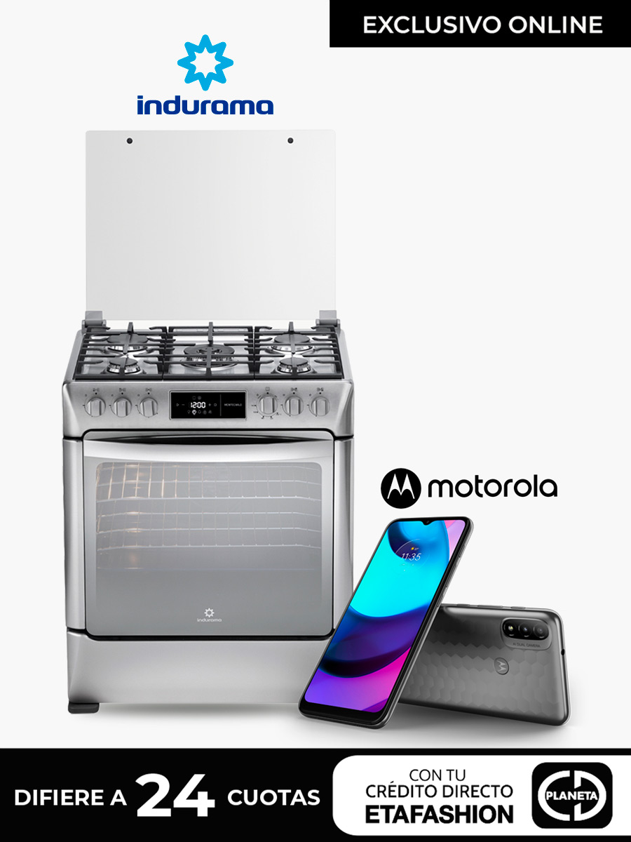 Combo Indurama Cocina Montecarlo Zafiro + Celular Motorola E20 / Gris
