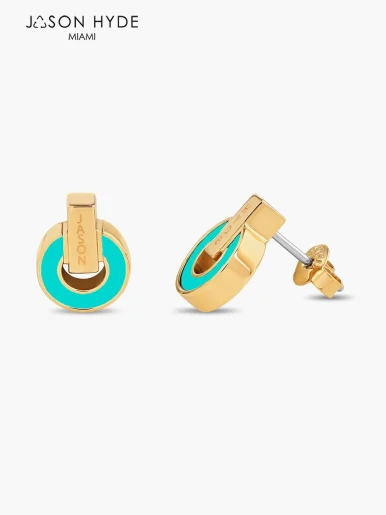 Aretes Jason Hyde Nereida Chip Turquesa  | Acero Inoxidable / Laminado en Oro 18K