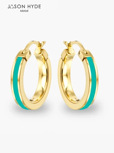 Aretes Argolla Jason Hyde Wewa  Individuales Turquesa Acero Laminado Acero Inoxidable / Laminado en Oro 18K