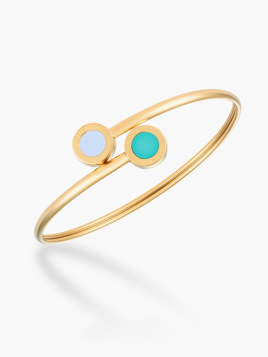 Brazalete Jason Hyde Océano Turquesa y Chips Blancos | Acero Inoxidable / Laminado en Oro 18K