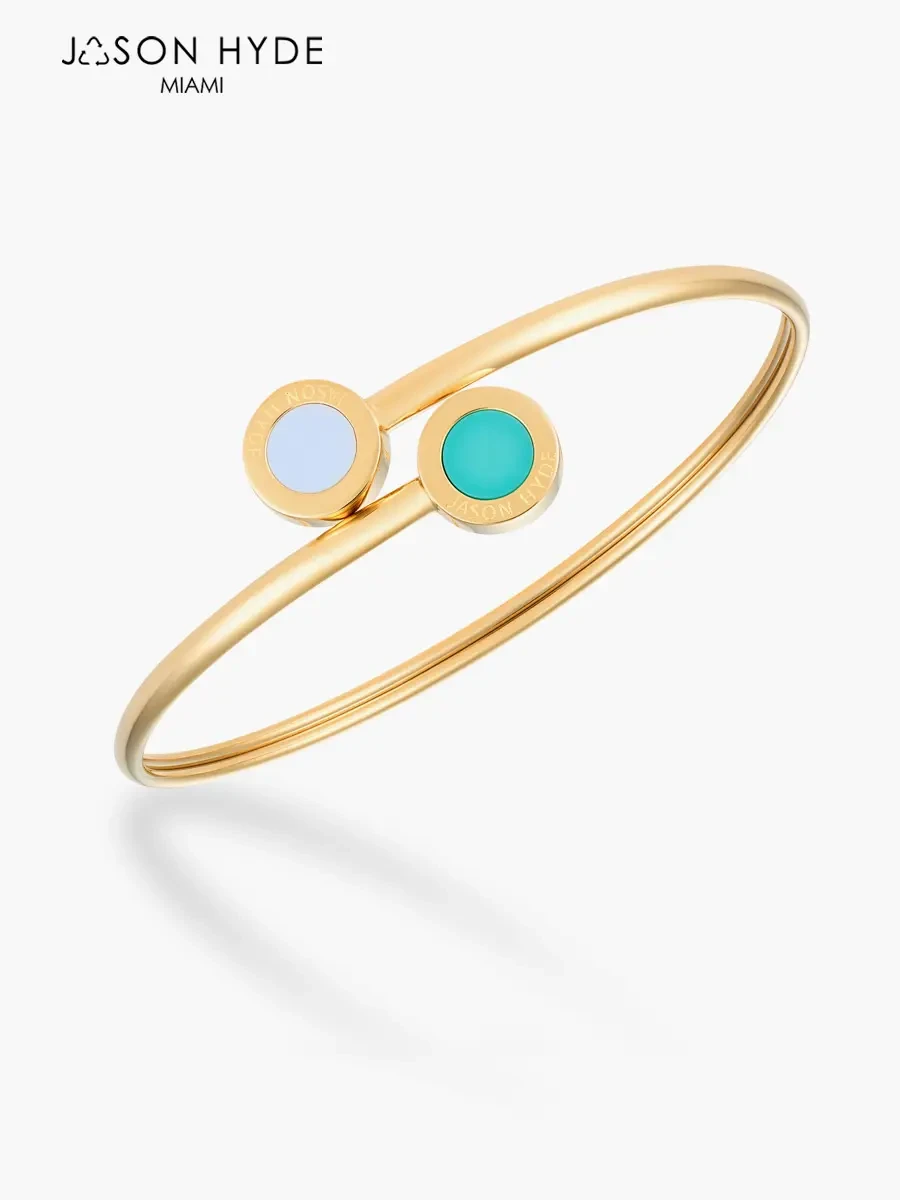 Brazalete Jason Hyde Océano Turquesa y Chips Blancos | Acero Inoxidable / Laminado en Oro 18K