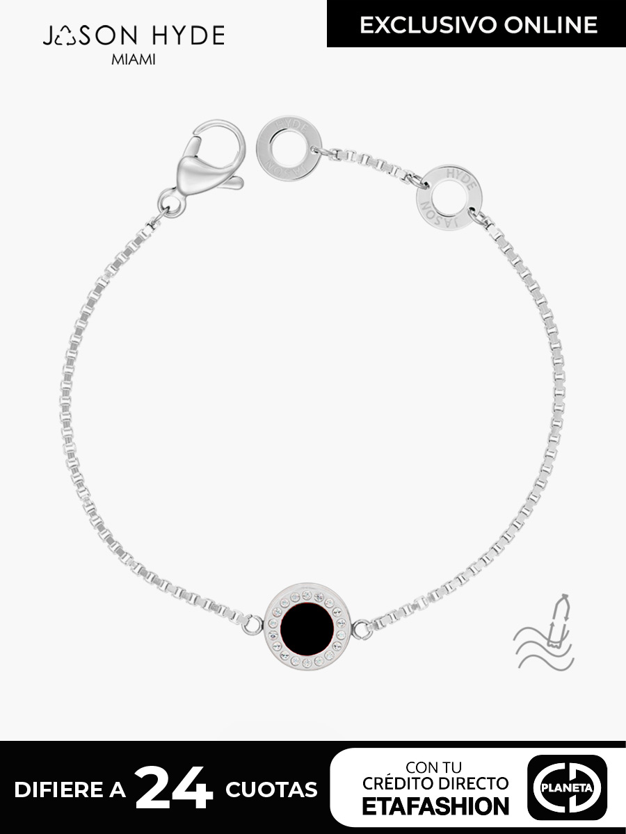 Pulsera Con Circones Jason Hyde Plata Ley 9.25 Color Negro