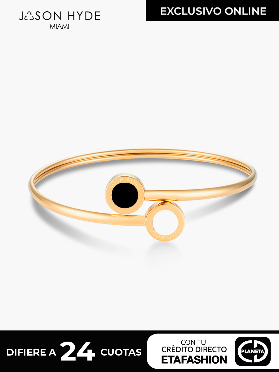 Brazalete Jason Hyde Océano Chips Blanco y Negro | Acero Inoxidable / Chapado en Oro 18K