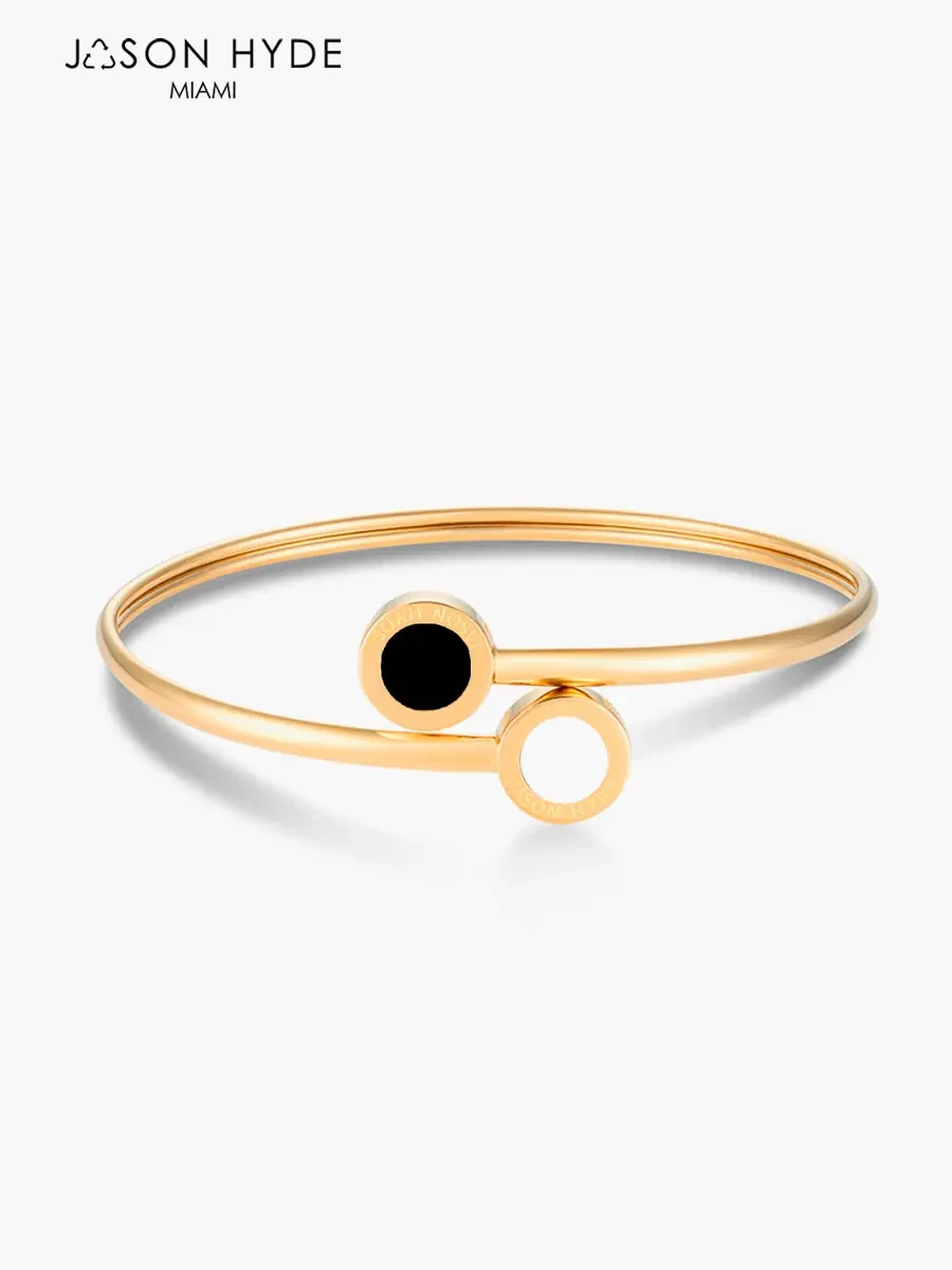 Brazalete Jason Hyde Océano Chips Blanco y Negro | Acero Inoxidable / Chapado en Oro 18K