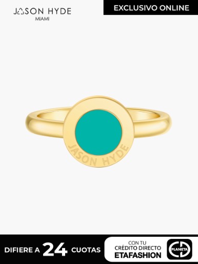 Anillo Jason Hyde Chip Turquesa Océano | Acero Inoxidable / Laminado de Oro 18K | Talla 8