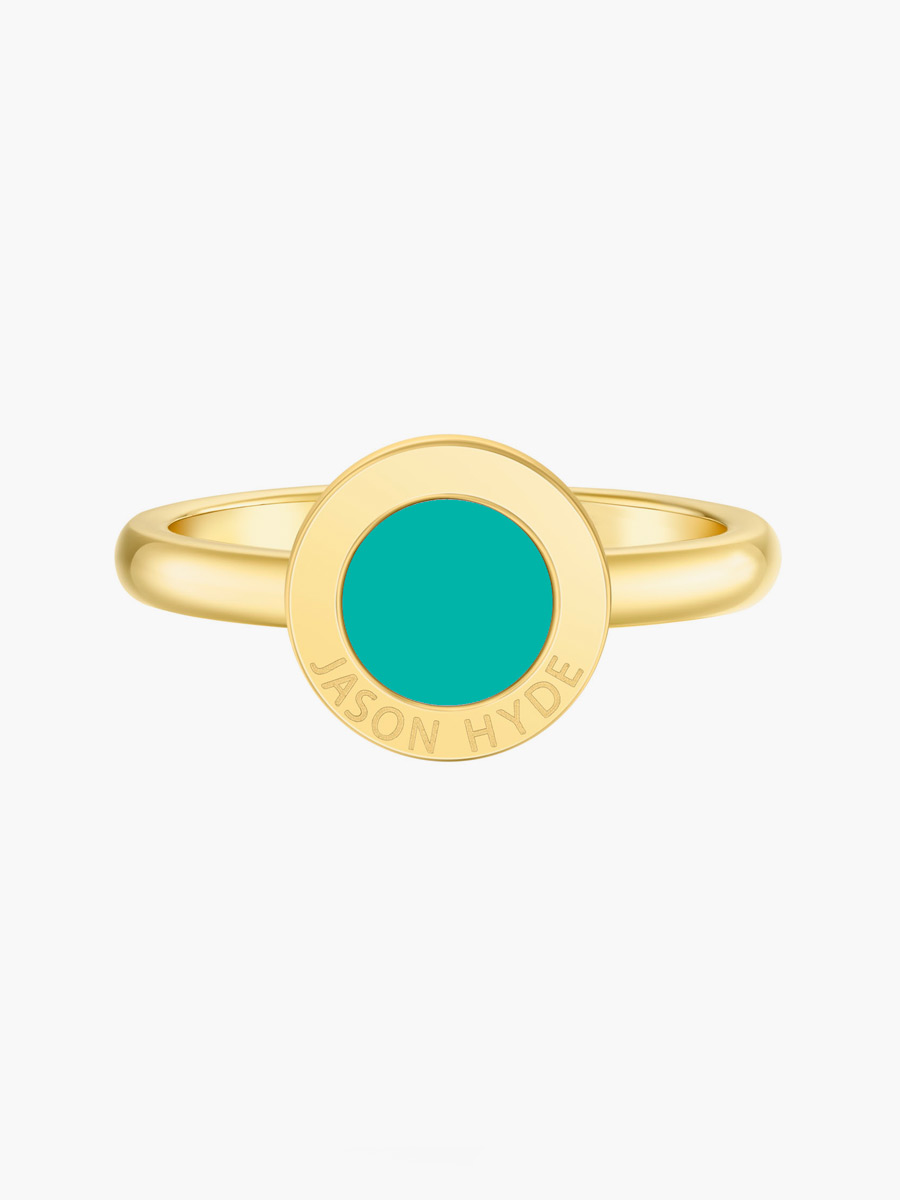 Anillo Jason Hyde Chip Turquesa Océano | Acero Inoxidable / Laminado de Oro 18K | Talla 8