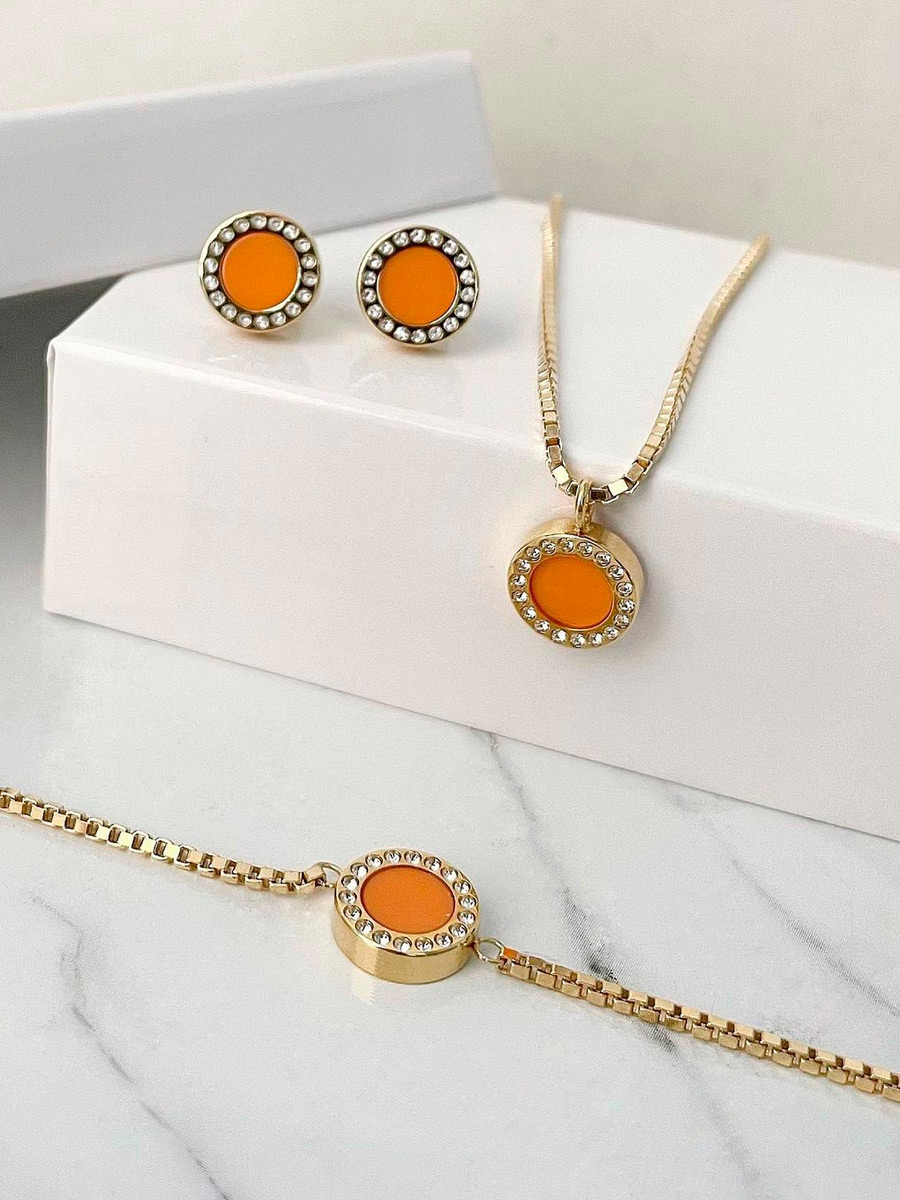 Set Jason Hyde Acero Océano Naranja con circones | Plata Ley 9.25 con Laminado de Oro de 18K