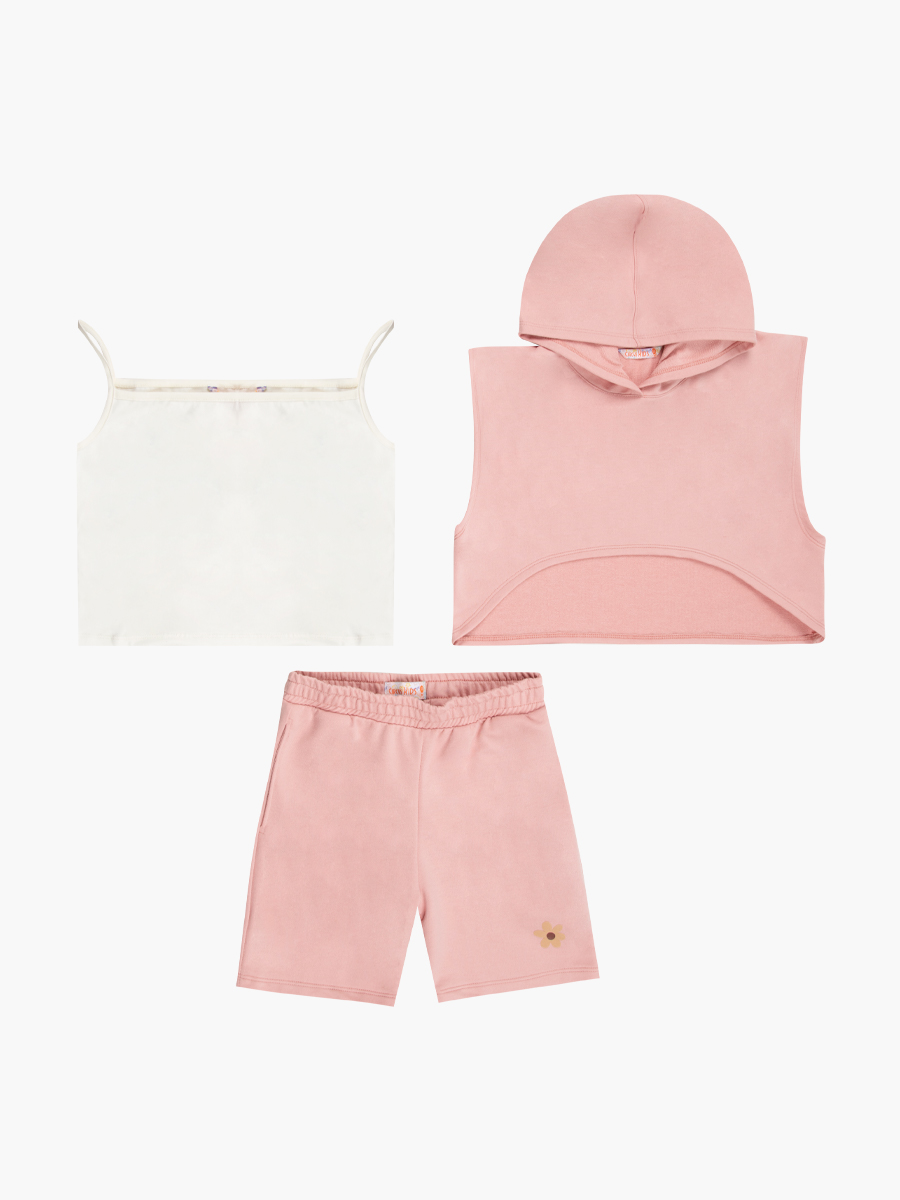 Conjunto Top + Chaleco con capucha + Short - Escolar