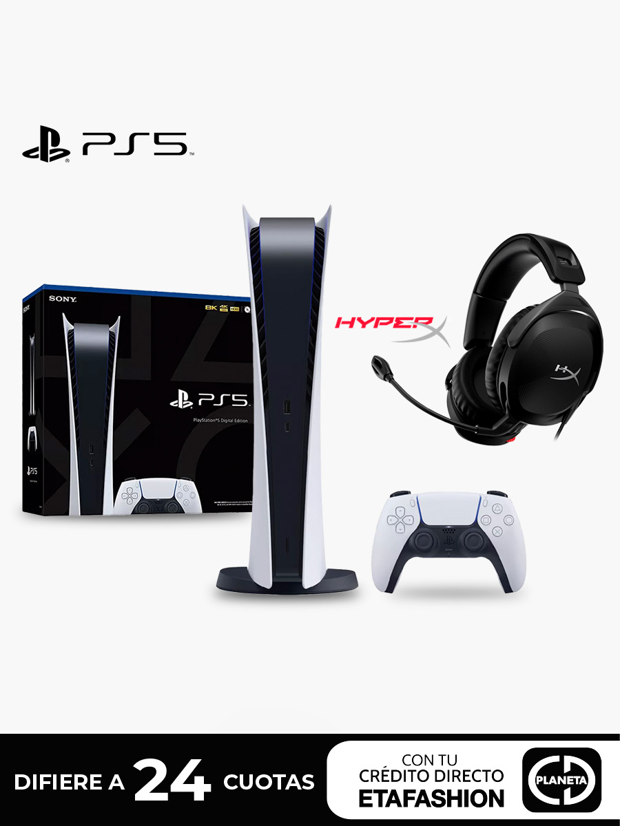 Play Station 5 Digital 825GB + Audífonos Hiperx | Blanco
