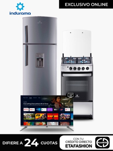 Combo <em class="search-results-highlight">Indurama</em> Refrigeradora  Cocina a Gas Cadiz Spazio Plus +  Smart Tv 32" - Android 11.0