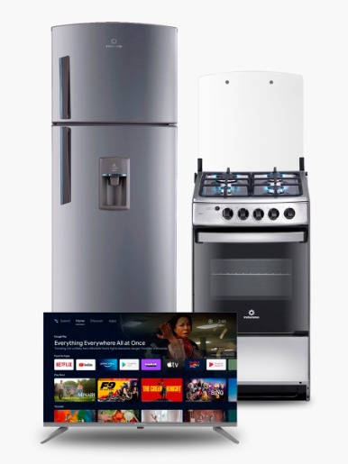 Combo <em class="search-results-highlight">Indurama</em> Refrigeradora  Cocina a Gas Cadiz Spazio Plus +  Smart Tv 32" - Android 11.0