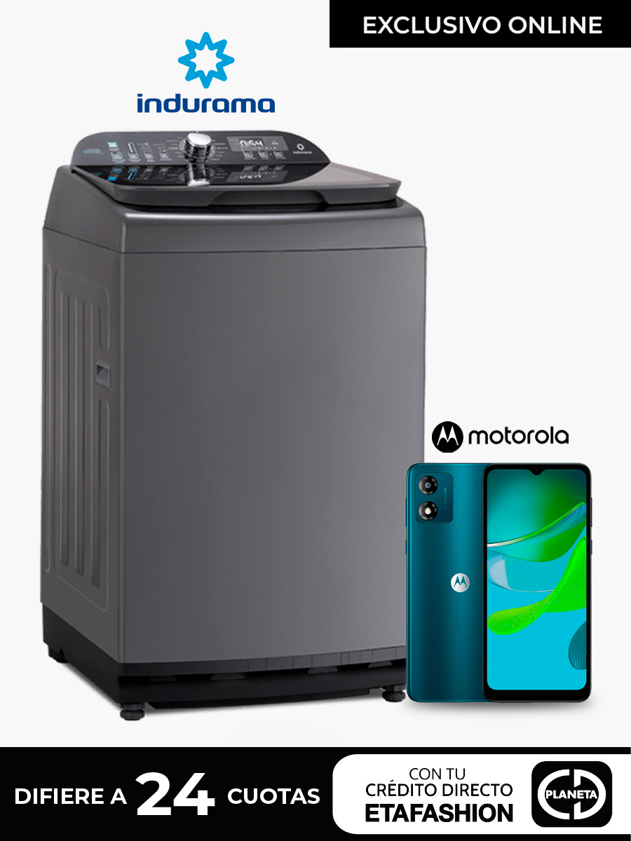 Combo Lavadora Automática Indurama LRI-19DGR | 19 Kg + Celular Motorola E13 64GB | Verde