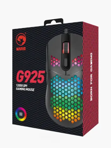 Mouse Marvo G925 Gaming Sensor óptico 12.000 DPI Wires USB | Negro