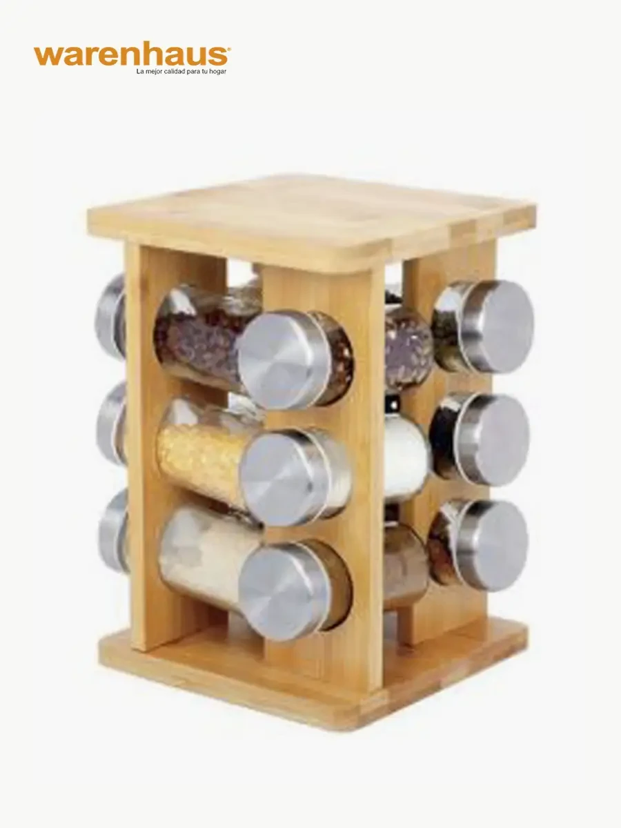 Set de Contenedores de Vidrio Warenhaus con Base de Bambú M35989 | 12 Piezas