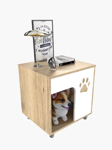 Velador con cama para Mascotas Mueble Fácil Nilo | Amaranto/ Blanco
