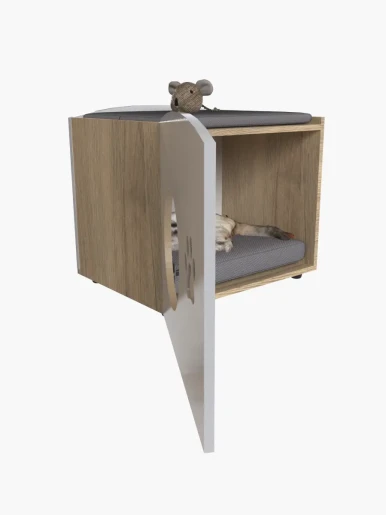 Velador con cama para Mascotas Mueble Fácil Ganges | Amaranto / Blanco