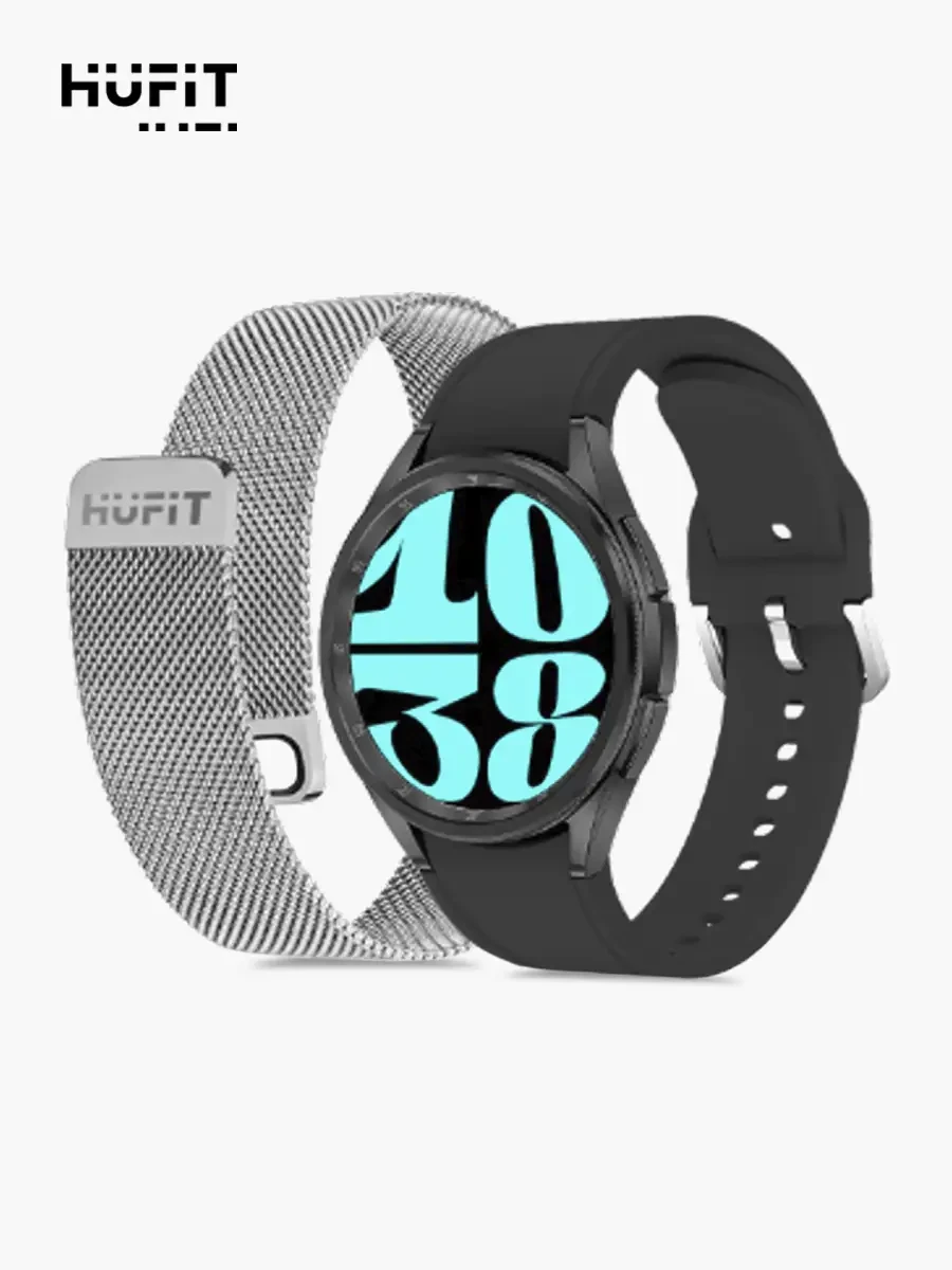 SmartWatch Hufit Doble Correa | Silicón Metal - Negro Plateado